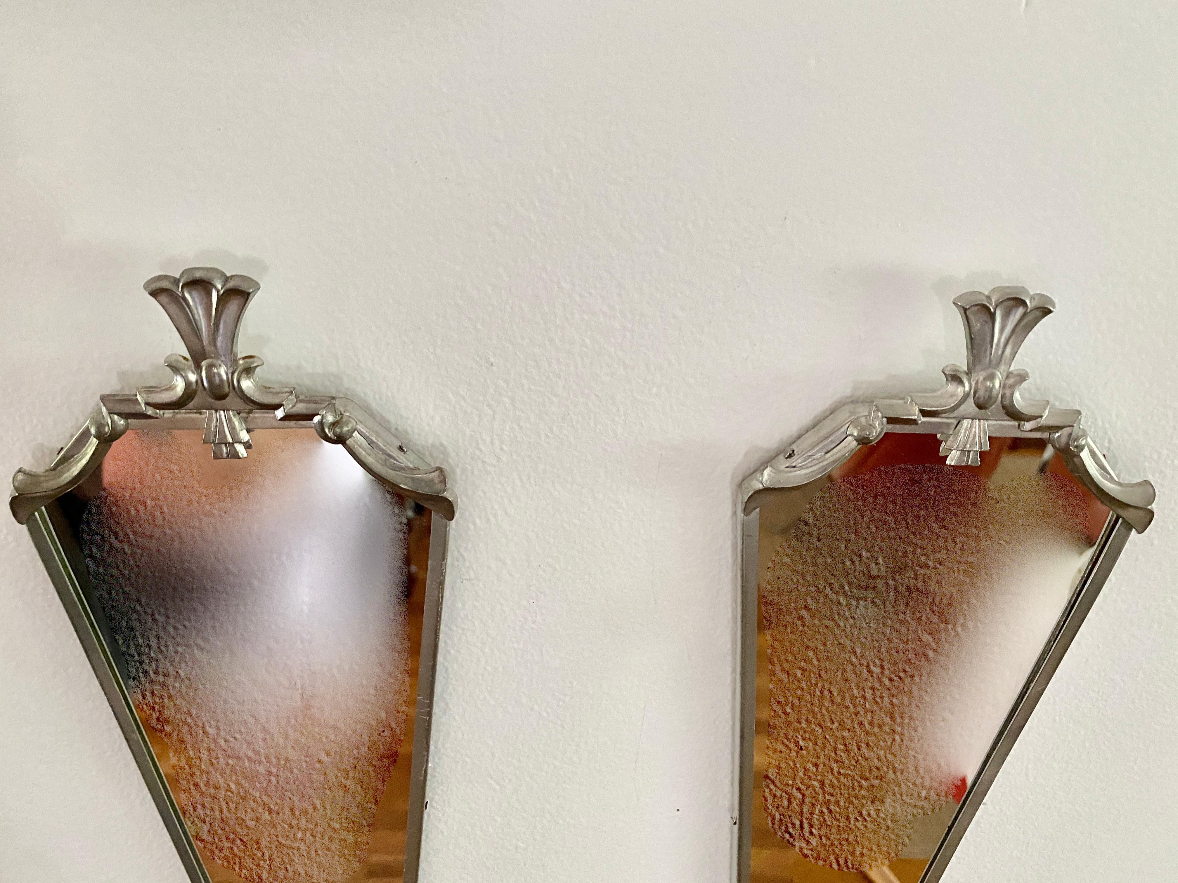 Mid-20th Century Pair Of White Metal Art Deco / Classical Mirrors From Svenskt Tenn For Sale