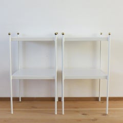Pair of White Metal Bedside Cabinets Side Tables with Brass Detail, 1960s