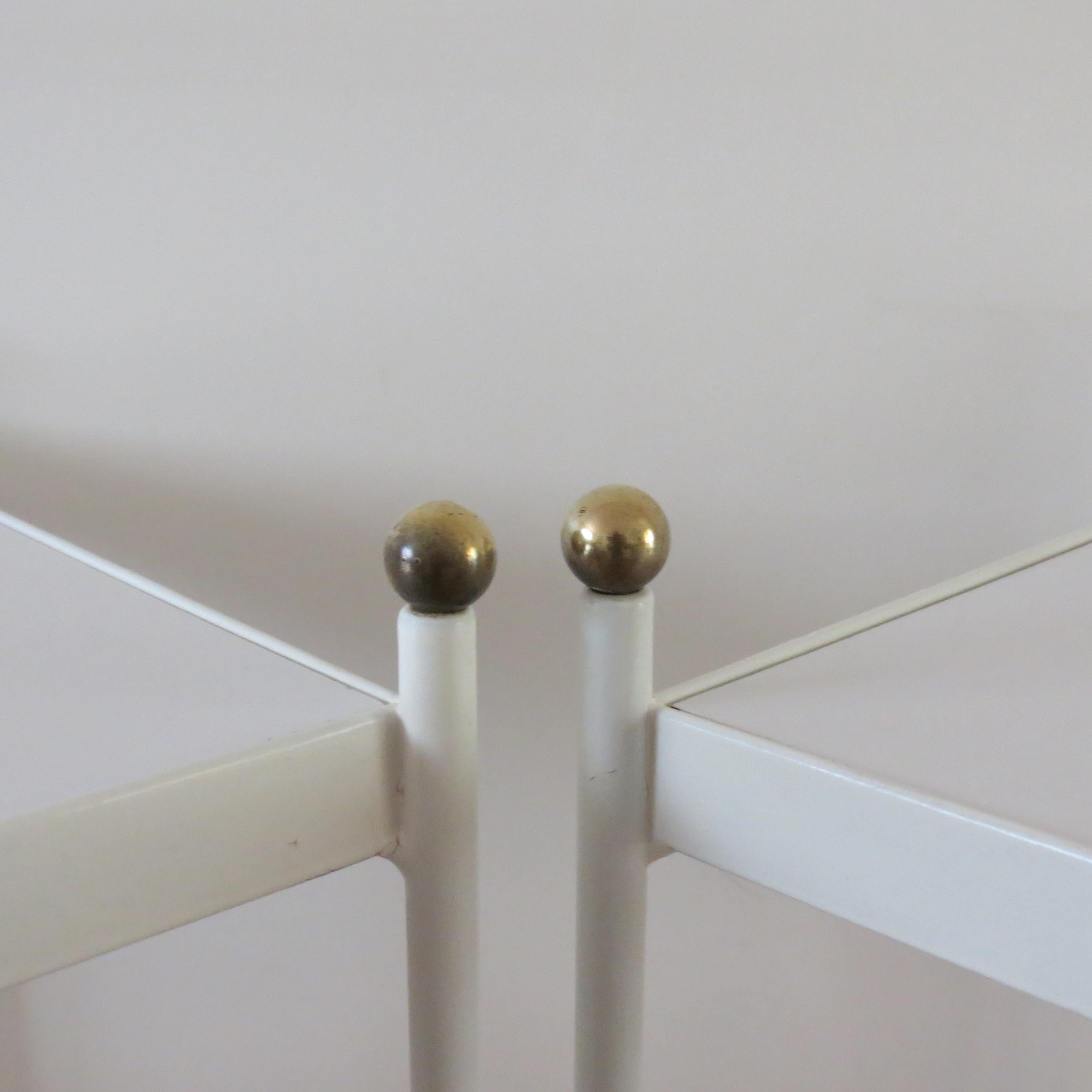 Mid-Century Modern Pair of White Metal Bedside Cabinets Side Tables with Brass Detail, 1960s