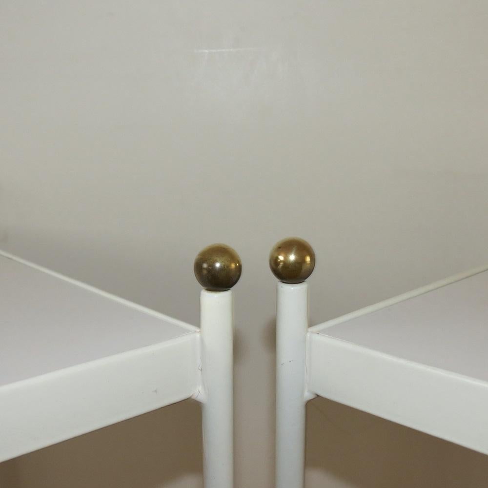 European Pair of White Metal Bedside Cabinets Side Tables with Brass Detail, 1960s