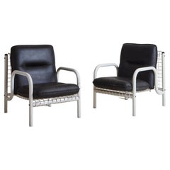 Pair of White Metal Lounge Chairs with Cushions, France 20th Century