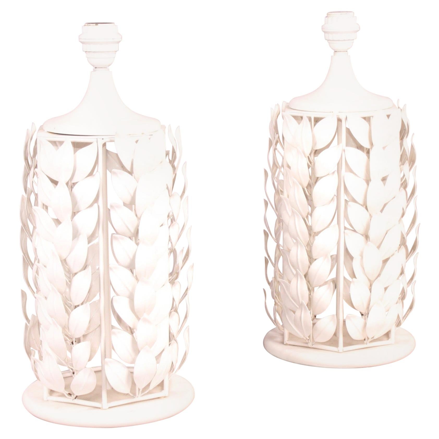 Pair of White Metal Painted Table Lamp