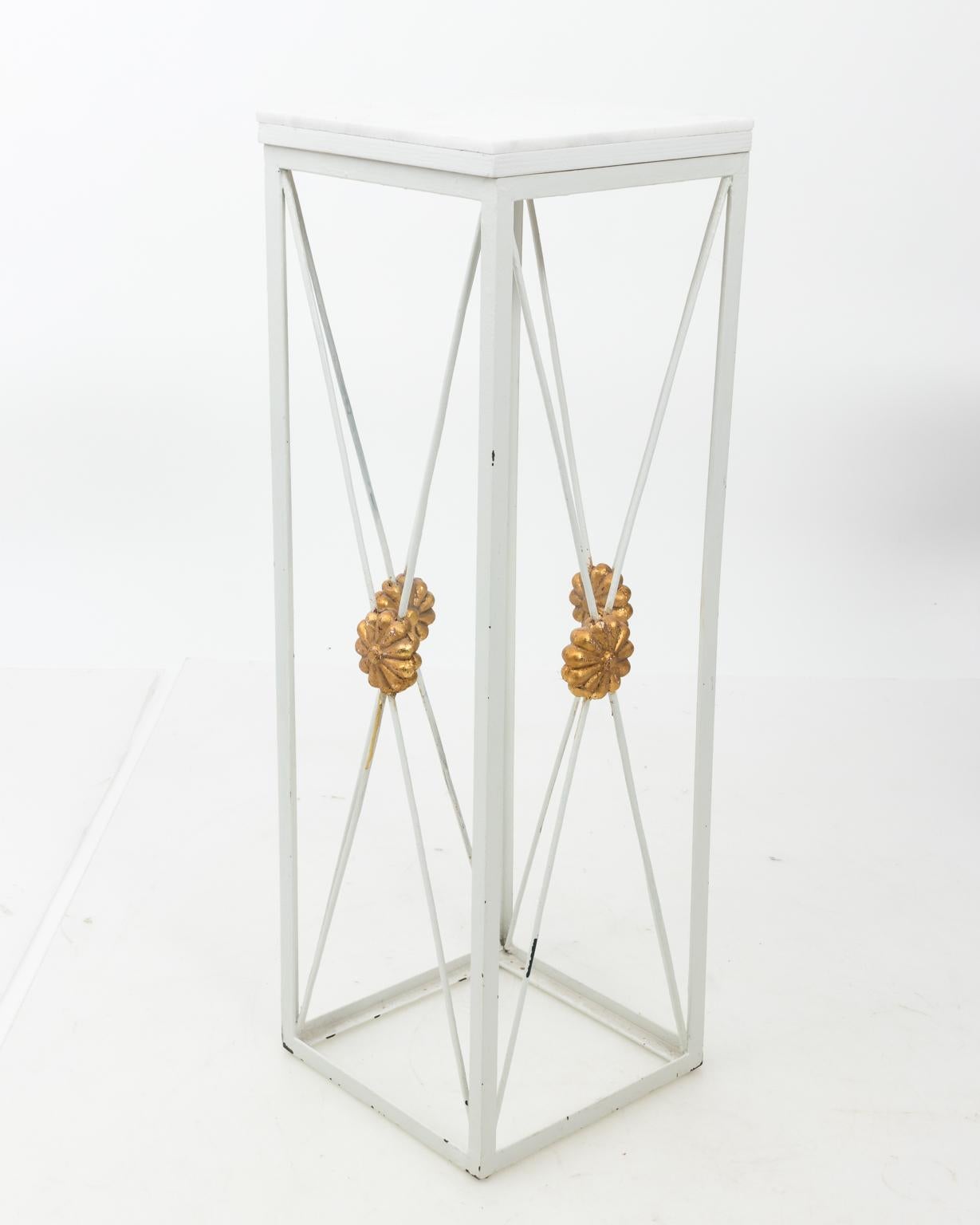 Pair of White Metal Stands with Marble Tops 7