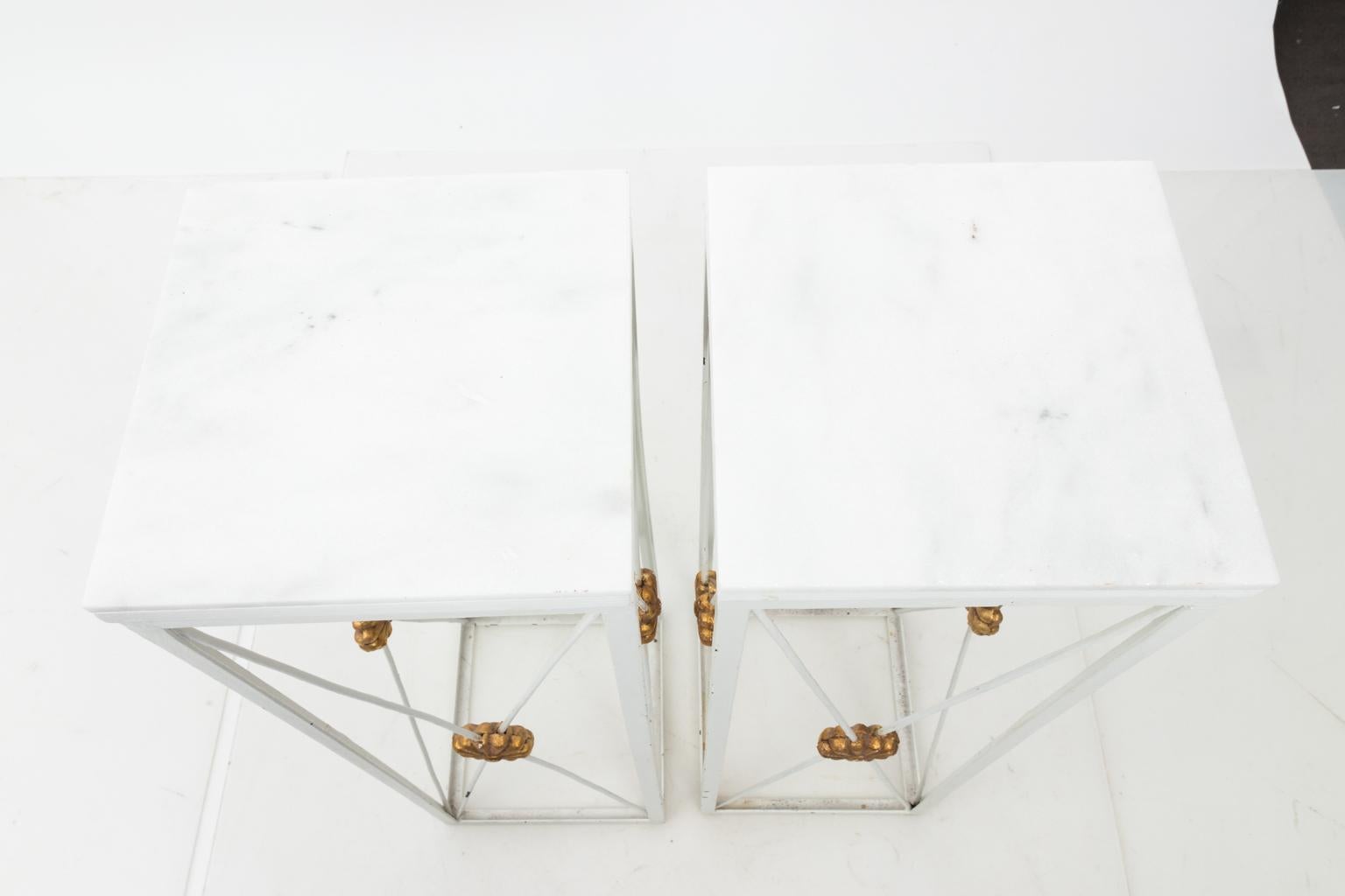 Pair of White Metal Stands with Marble Tops 2