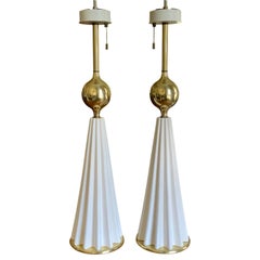 Pair of White Mid-Century Modern Gerald Thurston Table Lamps