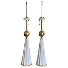 Pair of White Mid-Century Modern Gerald Thurston Table Lamps