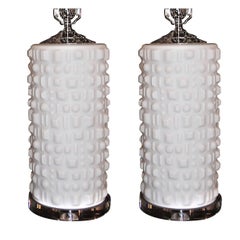 Vintage Pair of White Molded Glass Table Lamps