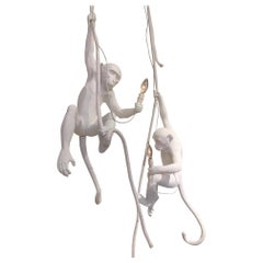 Pair of White Monkey Pendant Lights, Italy, Contemporary