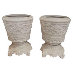 Pair of White Monochromatic Molded Ceramic Vases by Viuva Lamego