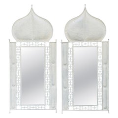 Pair Of White Moorish Revival Metal Wall Mirrors