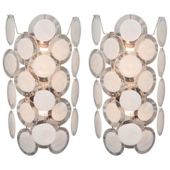 Pair of White Murano Glass Disc Sconces