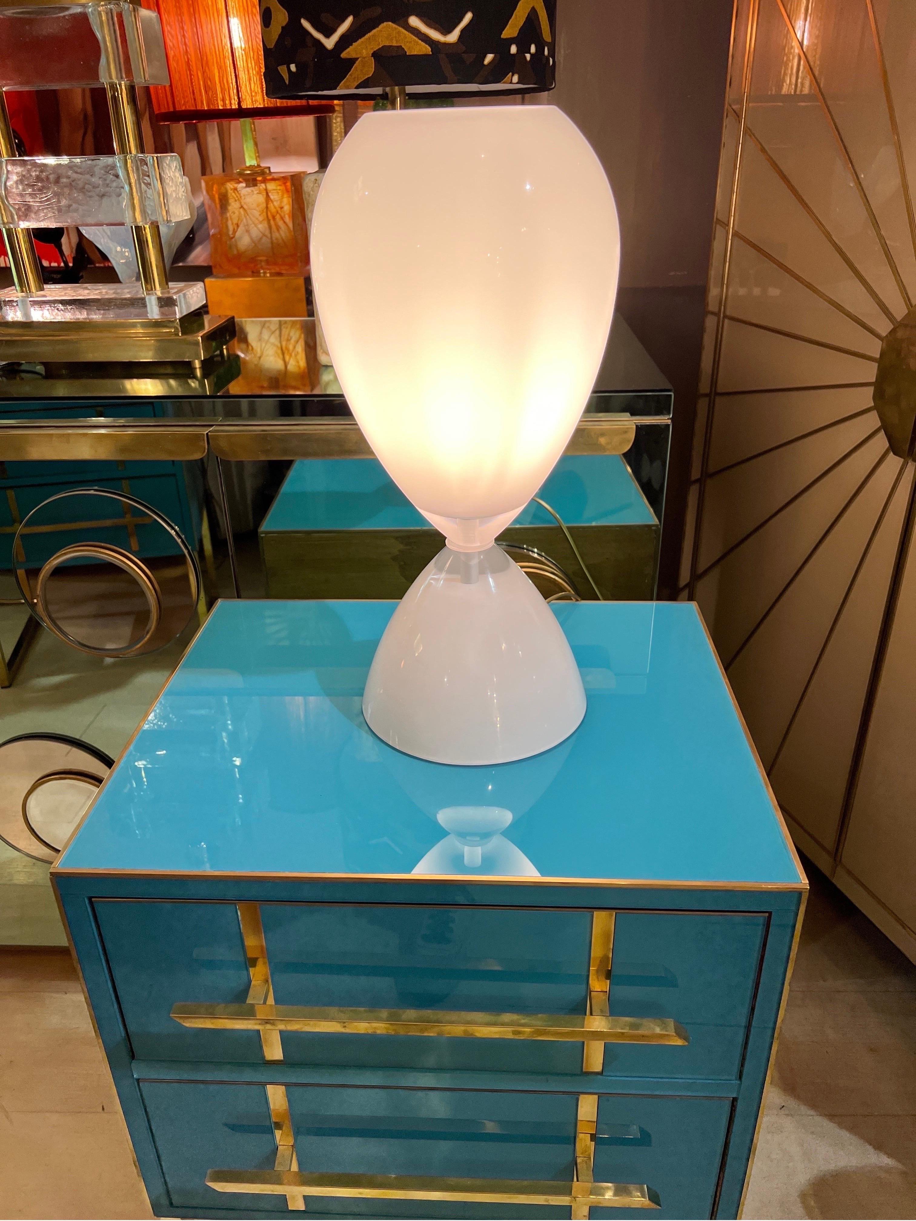 Pair of White Murano Glass Hourglass Table Lamps, 1950s 6