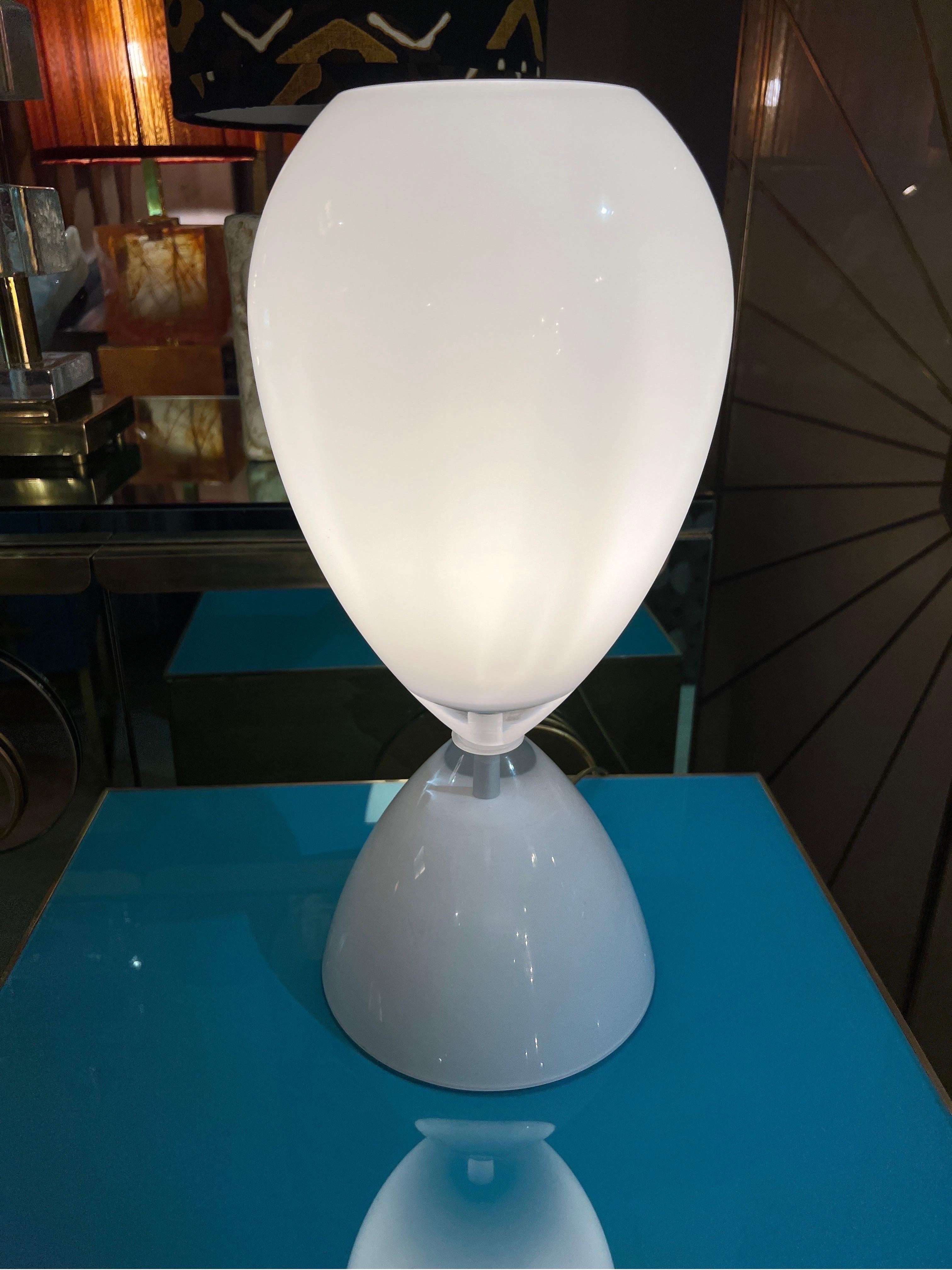 Pair of White Murano Glass Hourglass Table Lamps, 1950s 10