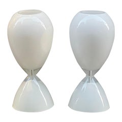 Pair of White Murano Glass Hourglass Table Lamps, 1950s