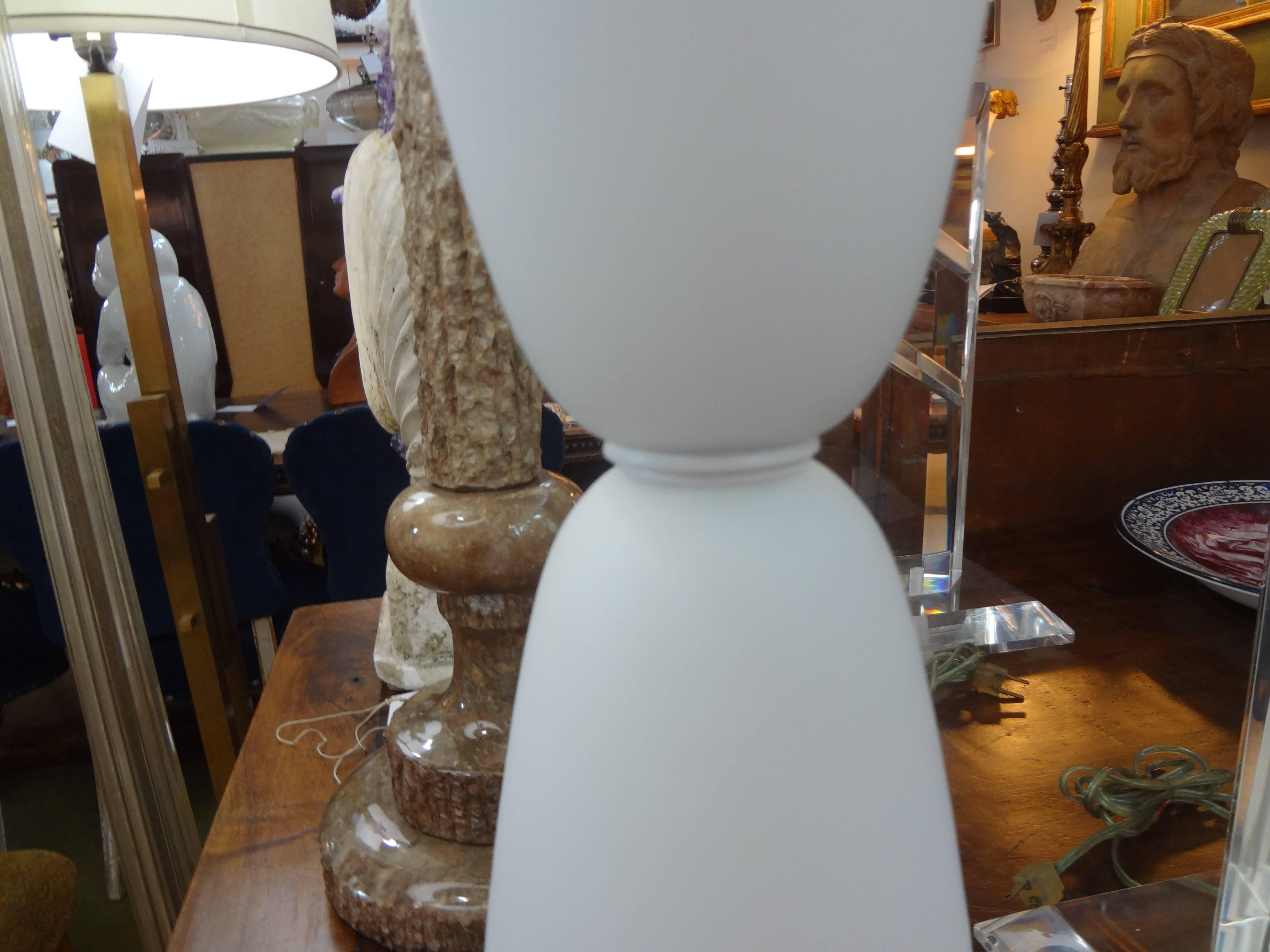 Late 20th Century Pair of White Murano Glass Lamps Attributed to Vetri
