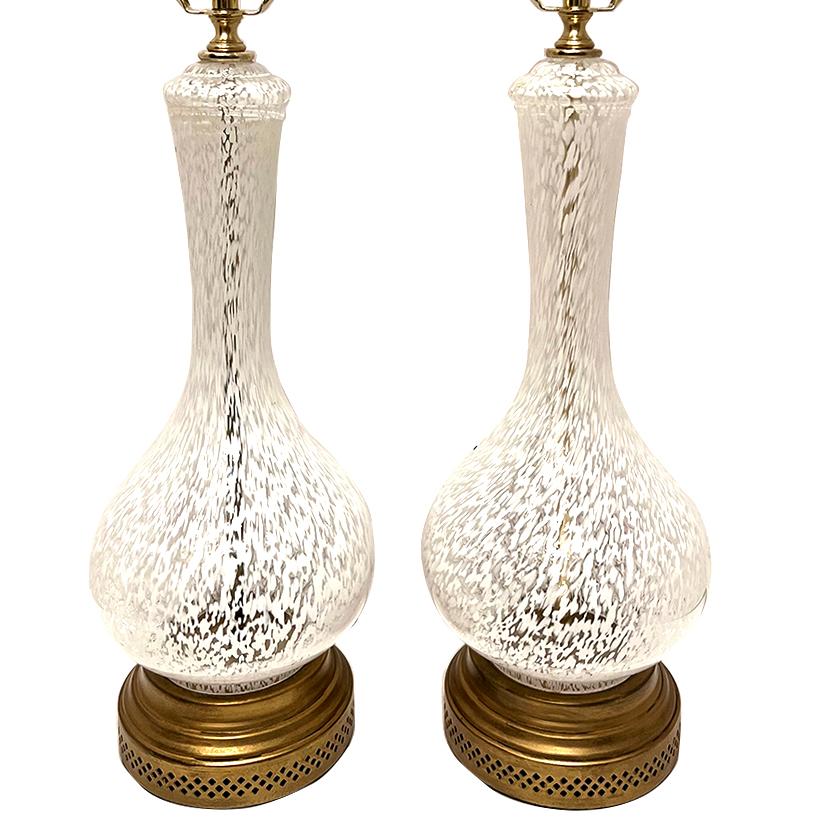 Pair of circa 1950s, Murano glass table lamps with gilt bases.

Measurements:
Height of body: 16.75