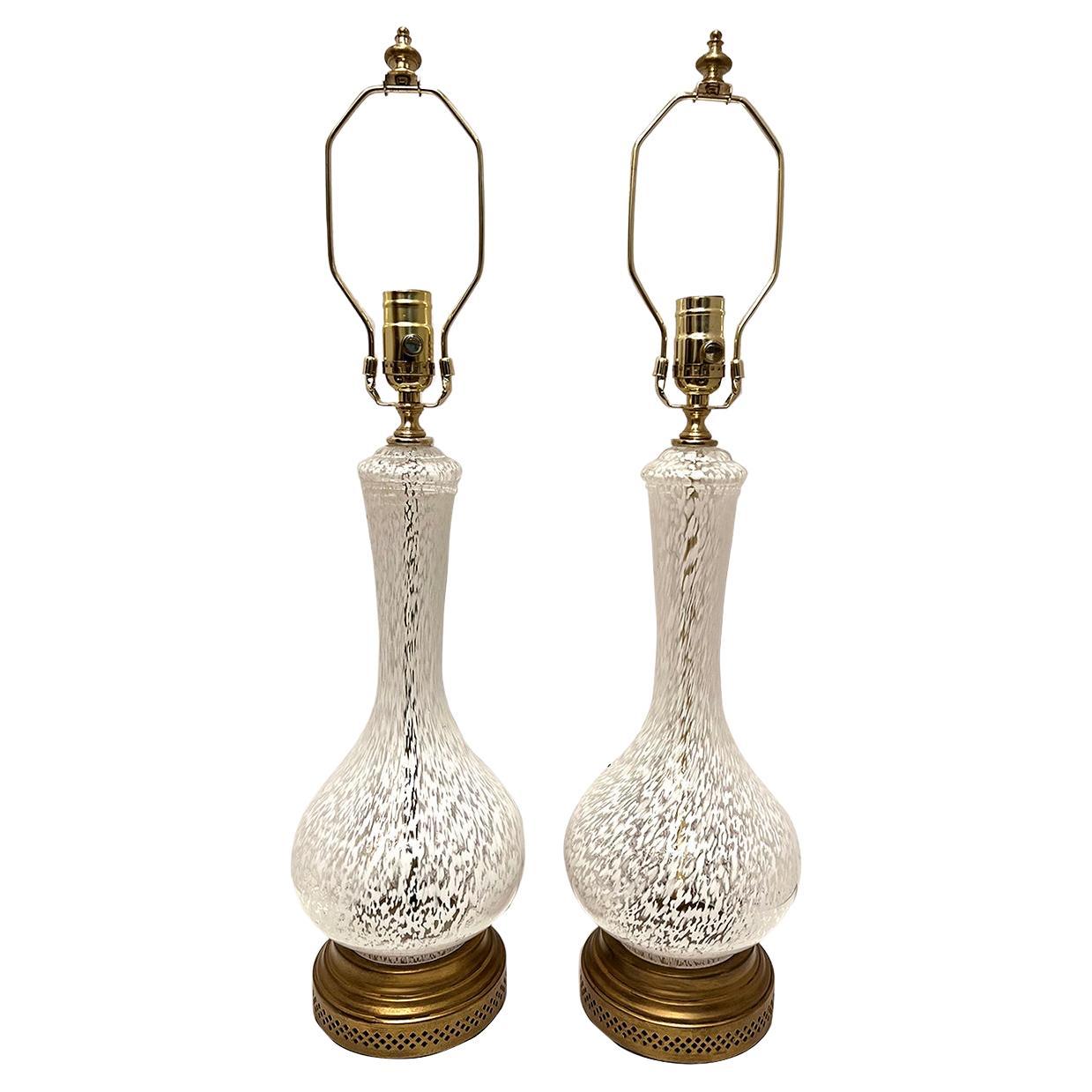 Pair of White Murano Glass Lamps For Sale