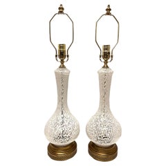 Pair of White Murano Glass Lamps