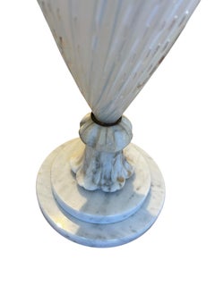 Pair of White Murano Glass Lamps with Alabaster Base