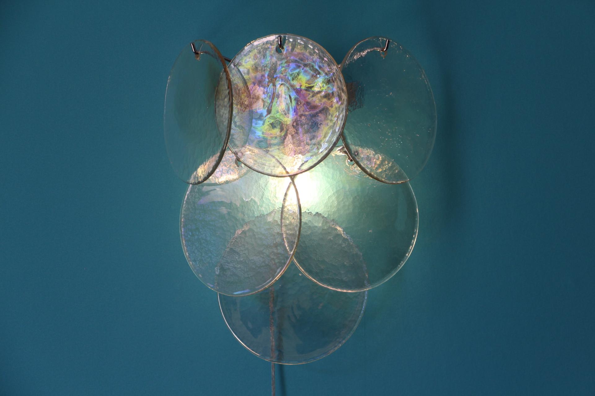 Italian Murano Glass Sconces, Iridescent and Pearly Glass , Vistosi Style Wall Lights