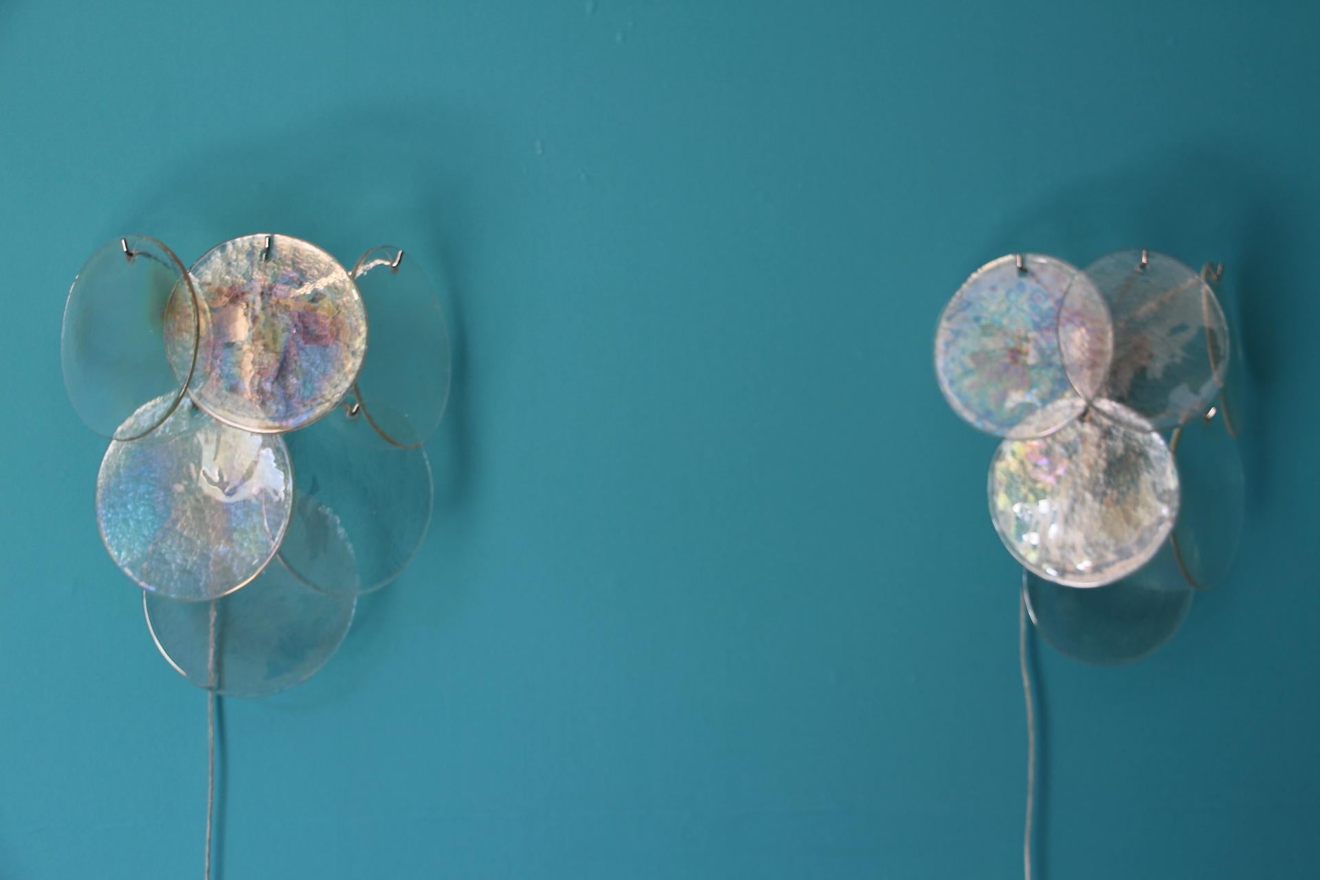 20th Century Murano Glass Sconces, Iridescent and Pearly Glass , Vistosi Style Wall Lights