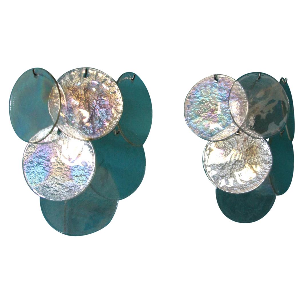 Pair of White Murano Glass Sconces, Iridescent and Pearly Glass in Vistosi Style