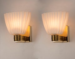 Pair of White Murano Glass sconces polished gold frame Made in Italy, in stock