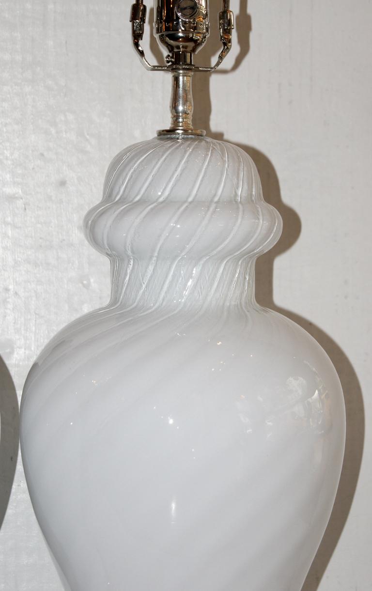 Italian Pair of White Murano Lamps For Sale