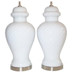 Vintage Pair of White Murano Lamps