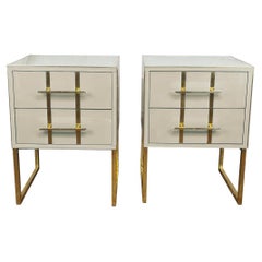 Pair of White Murano Opaline Glasses with Brass Trim and Legs, Available