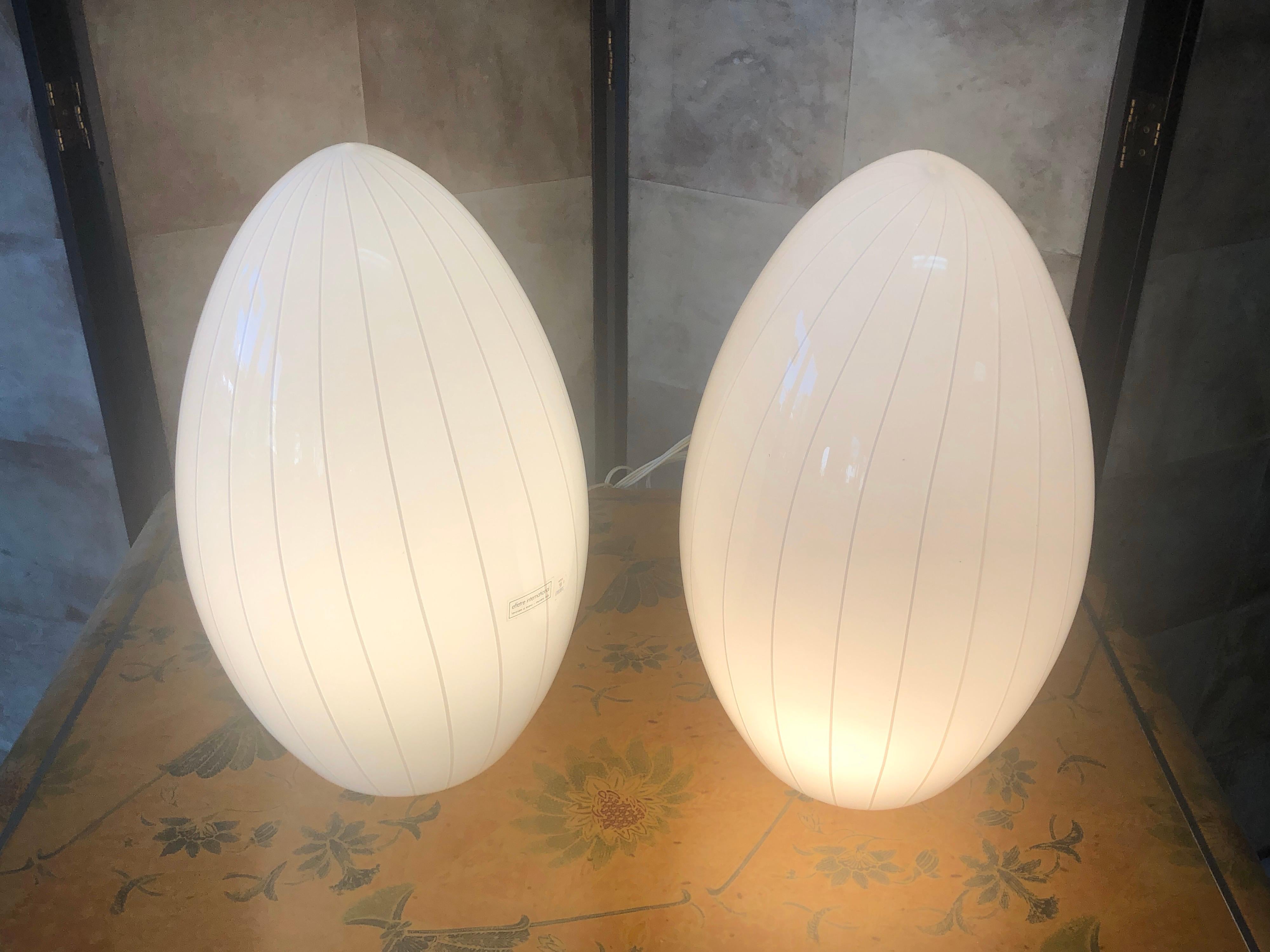 Pair of White Murano Ovoid Table Lamps by Effetre International, 1980s 1