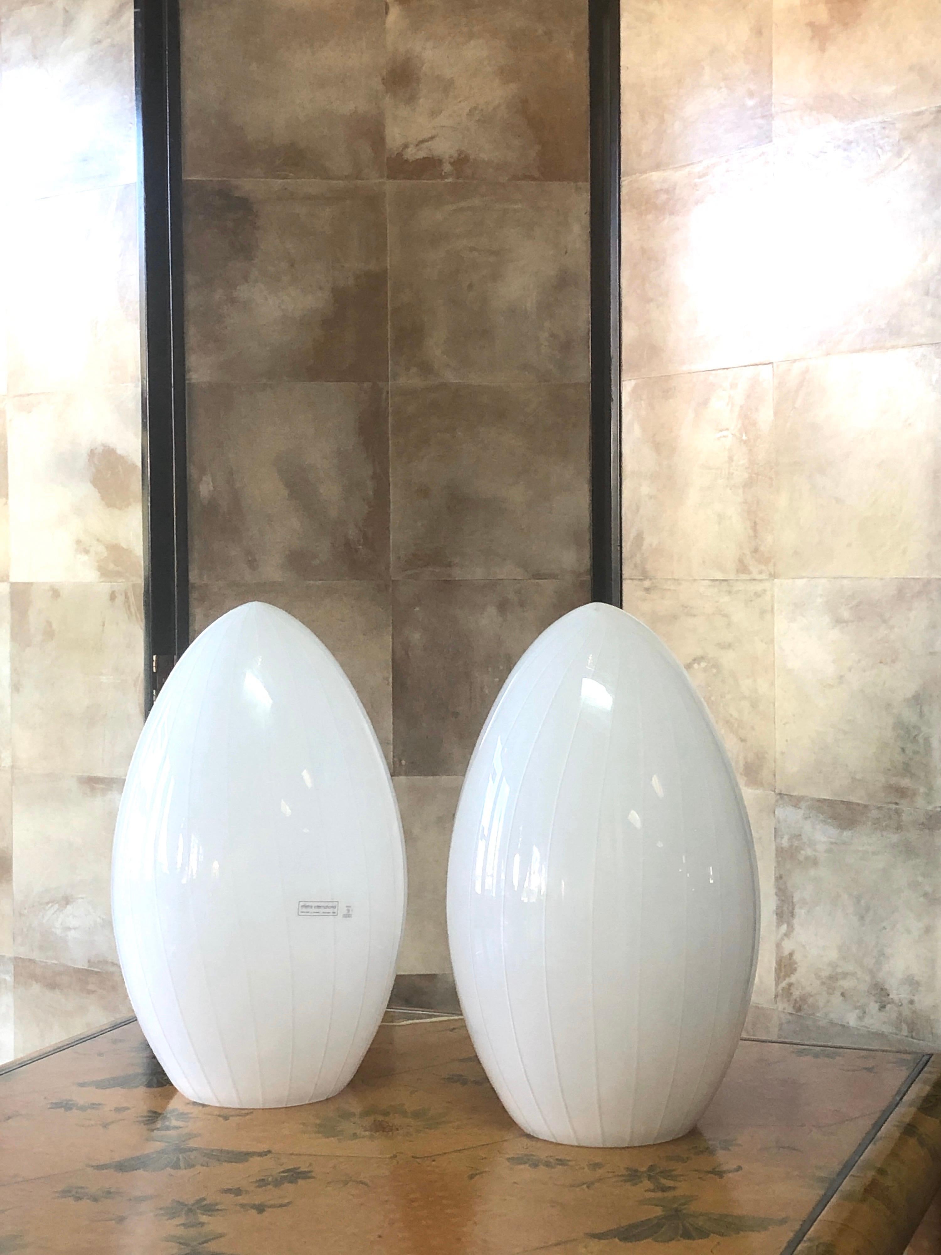 Pair of White Murano Ovoid Table Lamps by Effetre International, 1980s 2