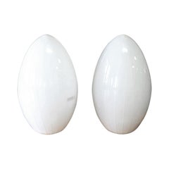 Pair of White Murano Ovoid Table Lamps by Effetre International, 1980s