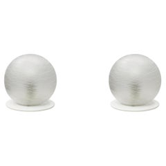 Pair Of White Murano Sphere Table Lamps 1970s Glass Lights Italian Vintage 