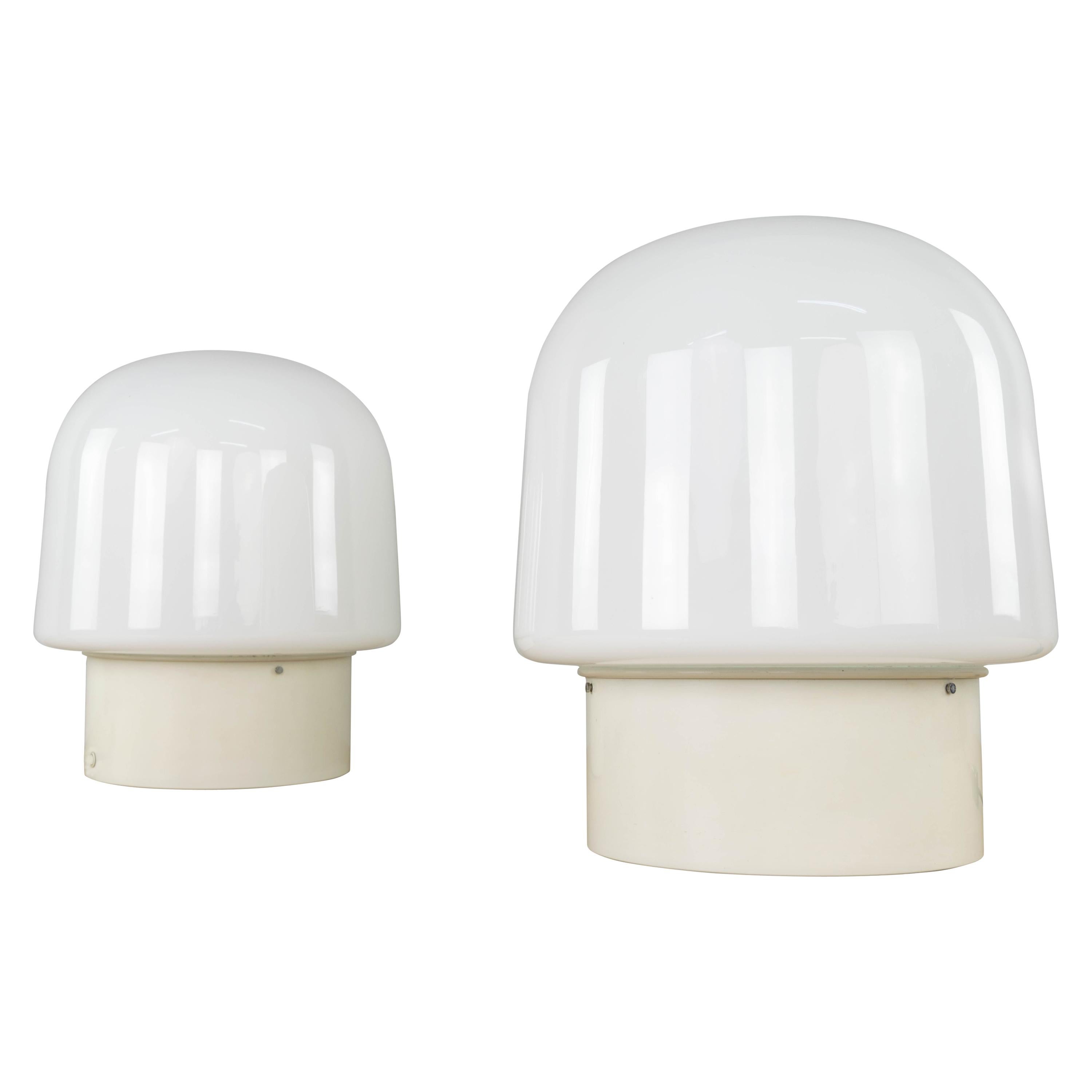 Pair of White mushroom Opaline Lamps Mid-Century Modern for Metalarte Spain 1970