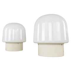 Pair of White mushroom Opaline Lamps Mid-Century Modern for Metalarte Spain 1970