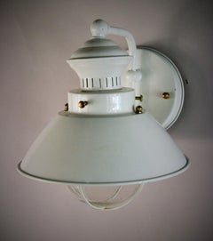 White Nautical Lantern Sconces, Metal, Bubble Glass Lens, USA, 1970s