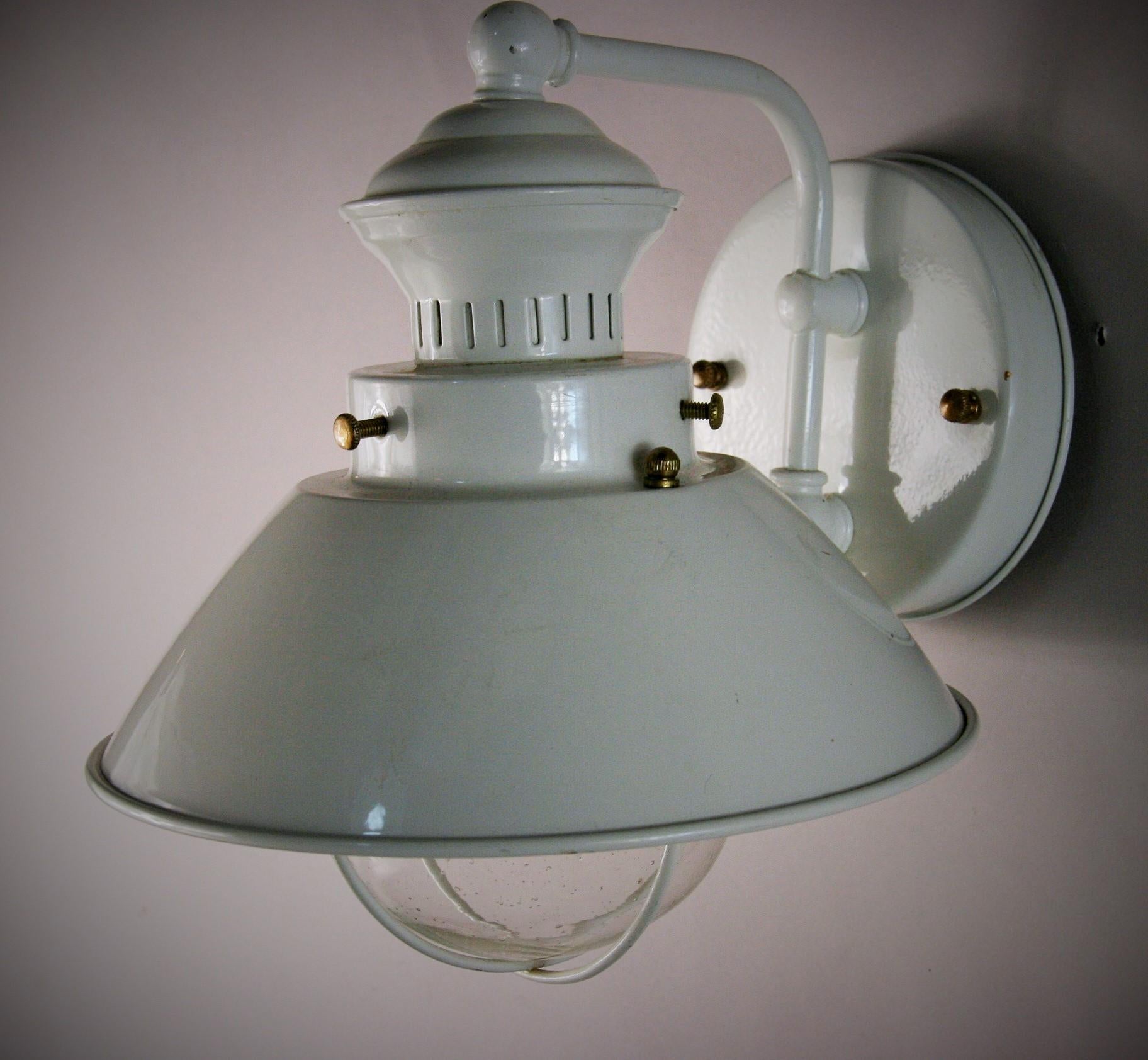 Metal Pair of White Nautical Lantern Sconces For Sale
