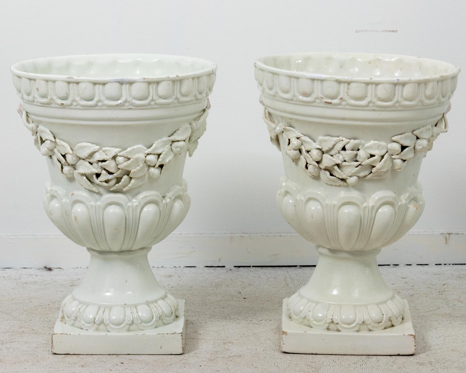 Neoclassical Pair of White Neoclassiclal Style Urns
