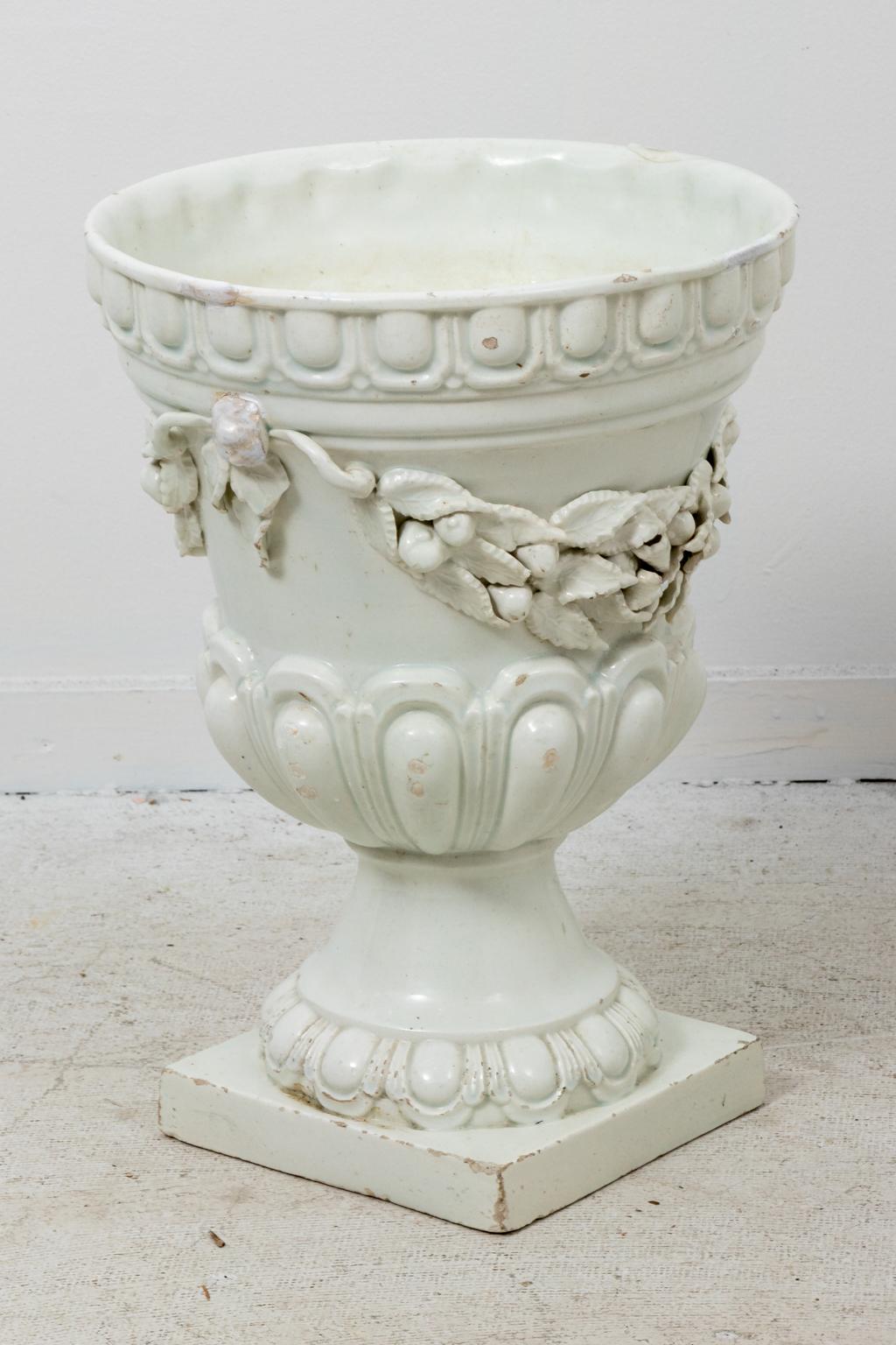 Pair of White Neoclassiclal Style Urns 1