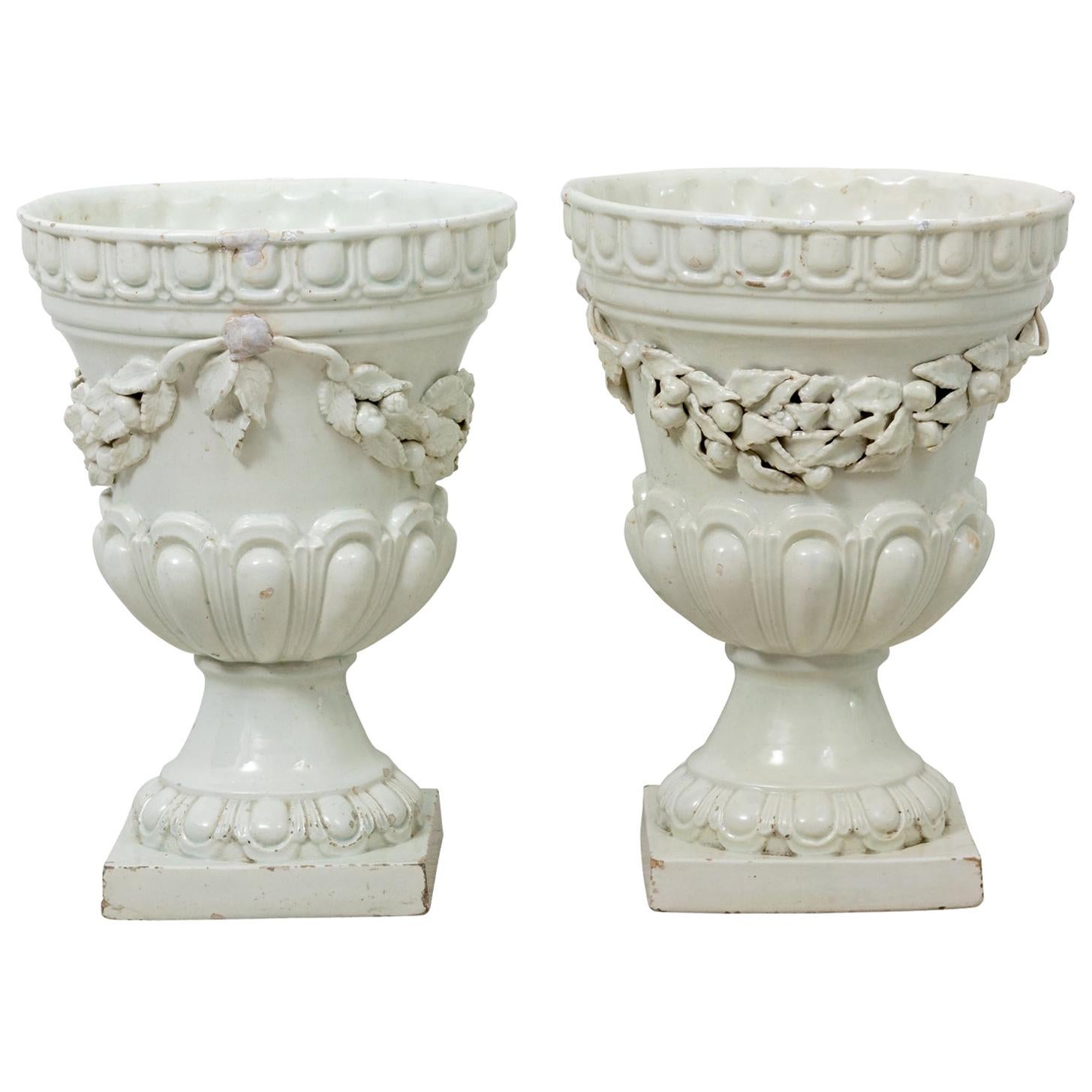 Pair of White Neoclassiclal Style Urns