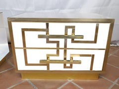 Pair of White Nightstands, Italy, 1950s Style, Solid Birch Wood and Brass Inlays