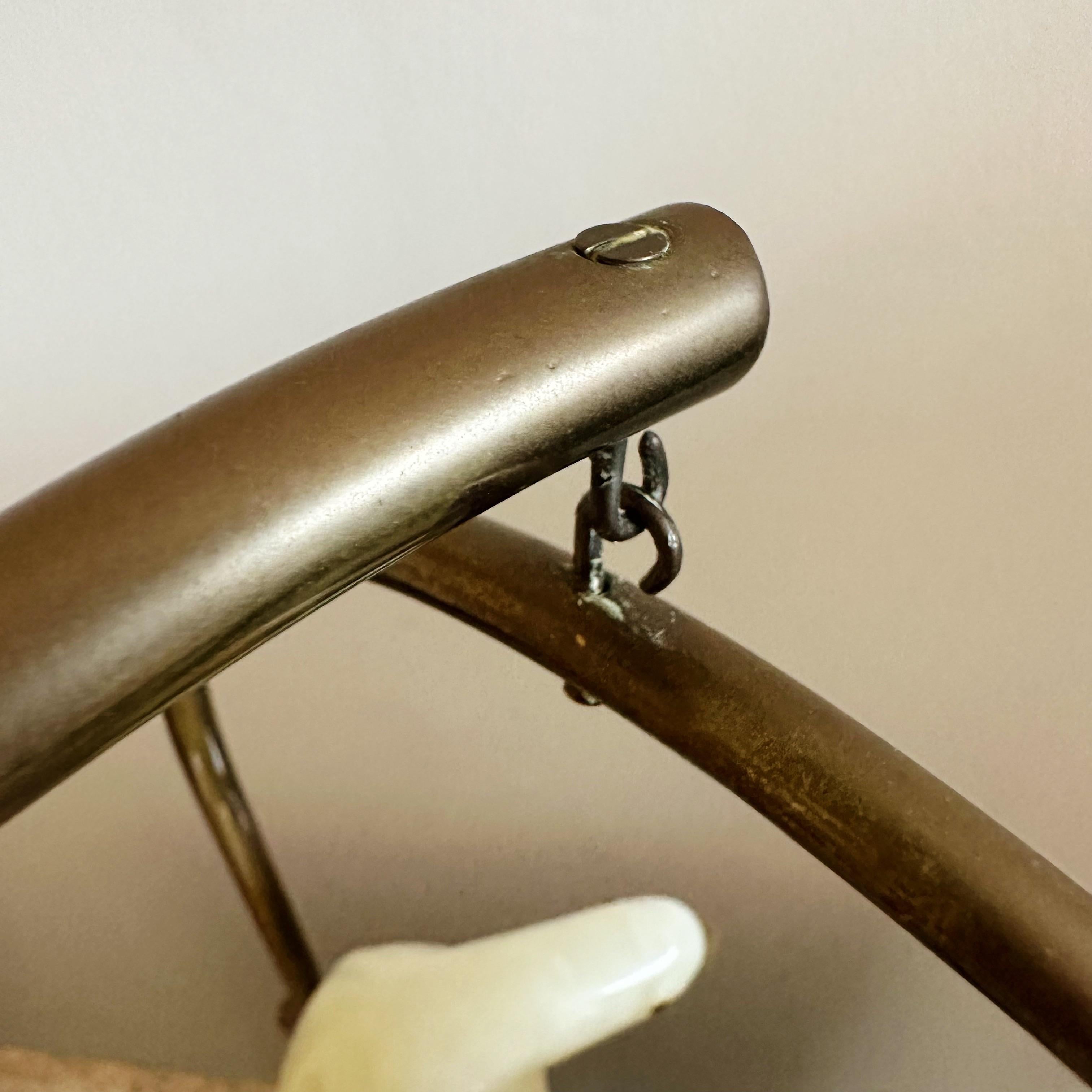 Mid-20th Century Pair of White Onyx Birds Perched on a Brass Swing Stand