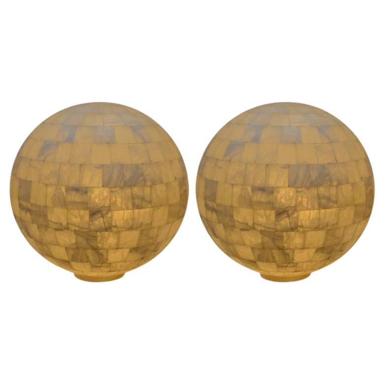 Pair of White Onyx Sphere Lights, c. 1990's For Sale