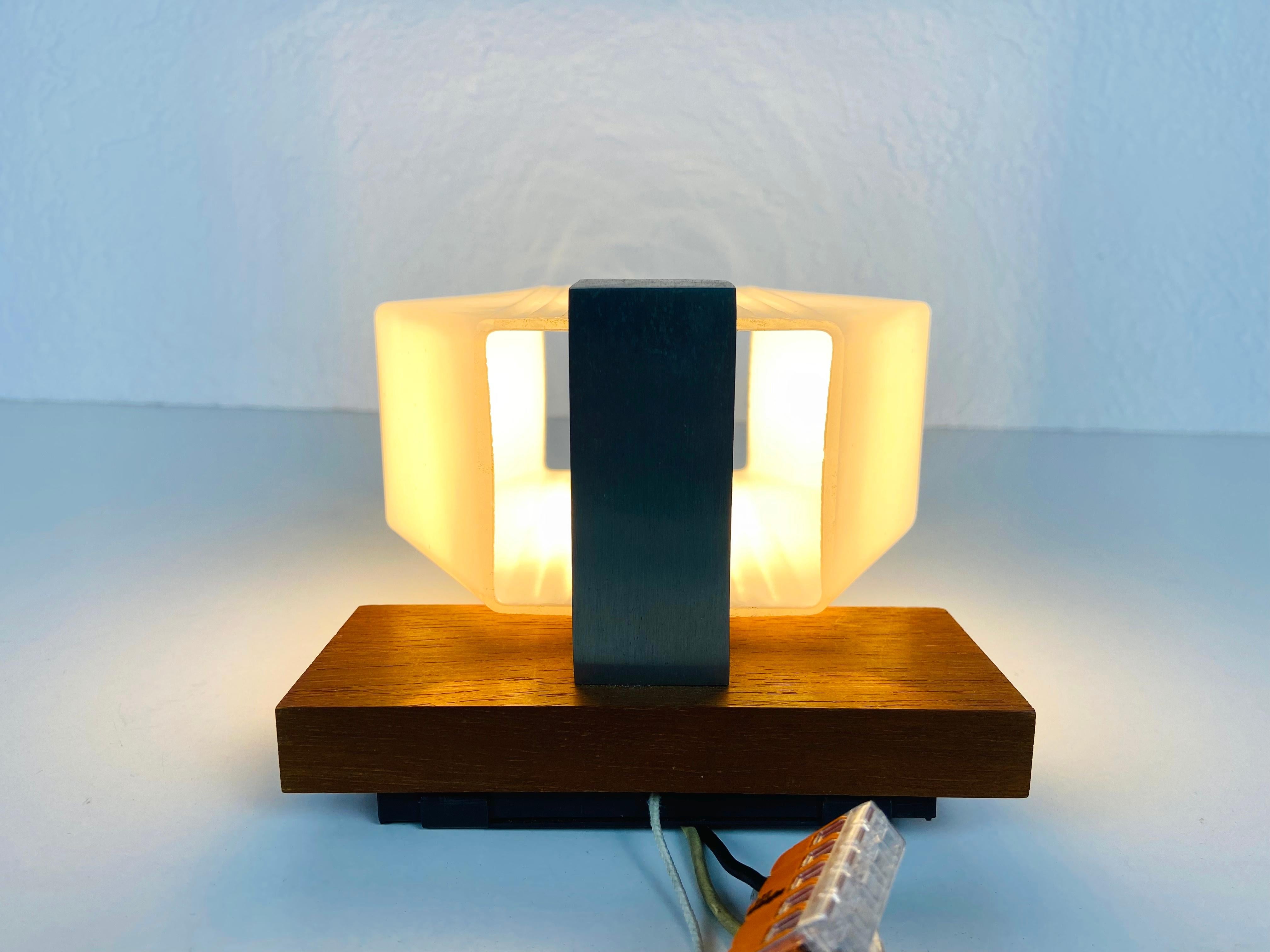 Pair of White Opal Glass and Teak Wall Lamps, 1970s, Germany For Sale 2