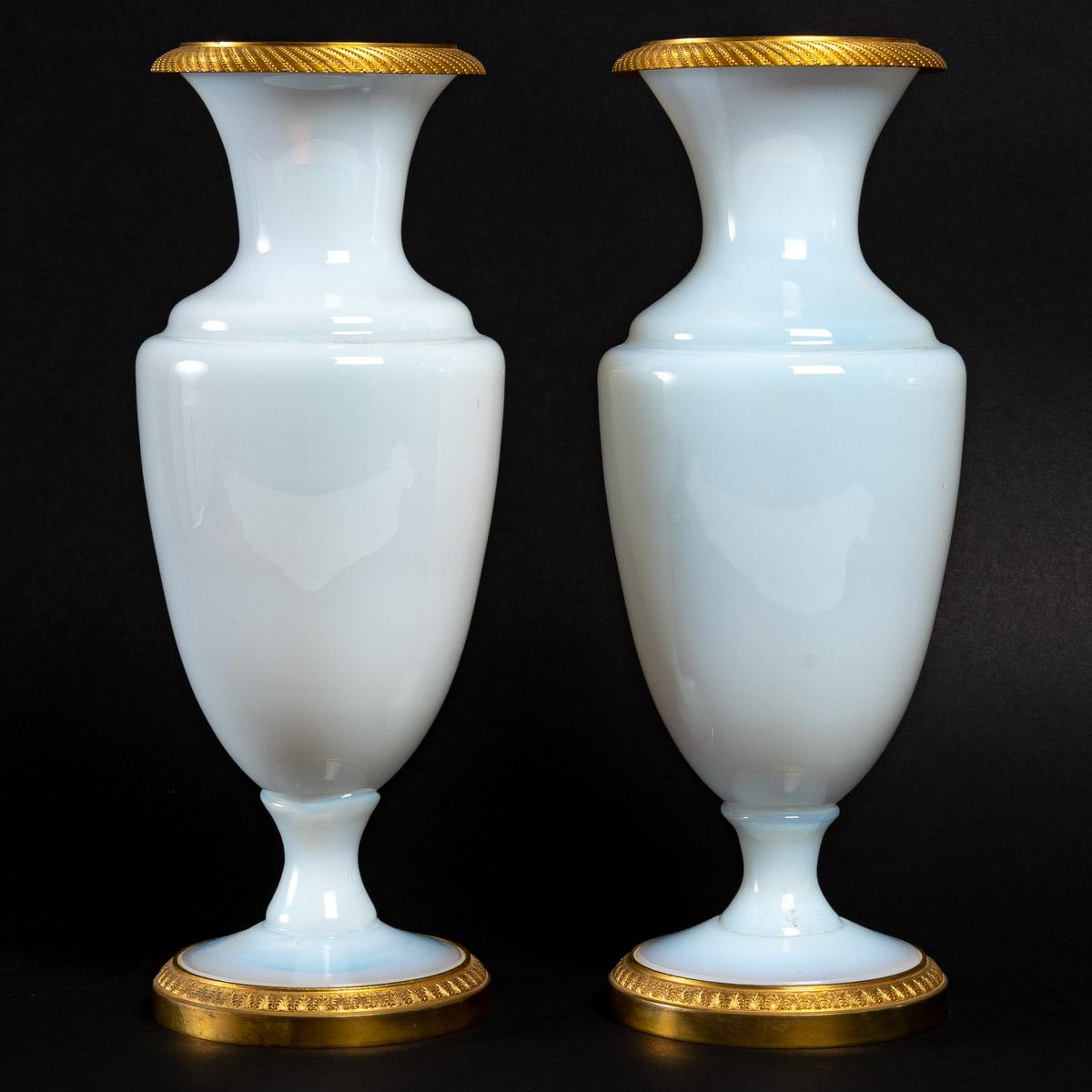 Early 19th Century Pair of White Opaline and Gilt Bronze Vases, 19th Century
