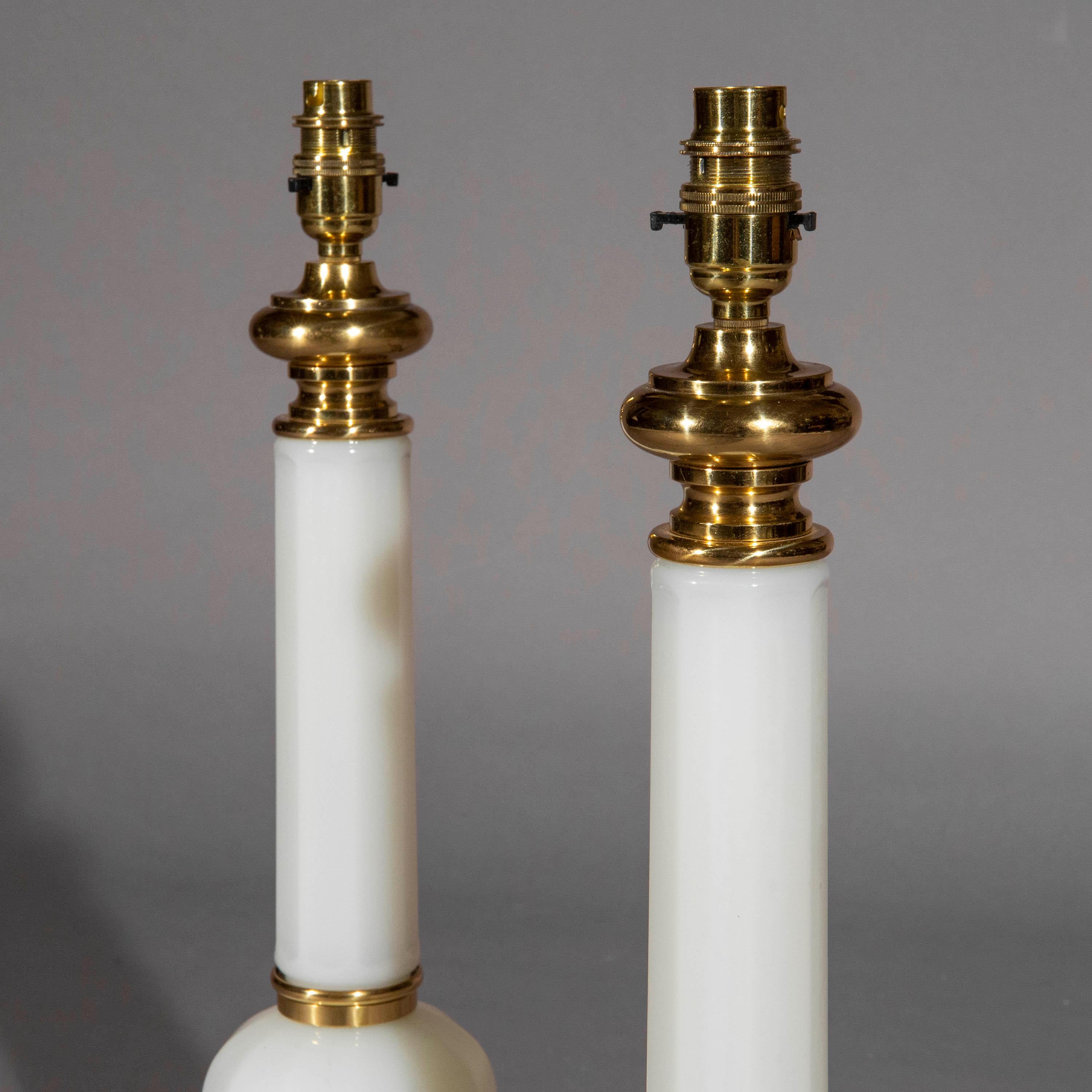 French Pair of White Opaline Glass Lamps