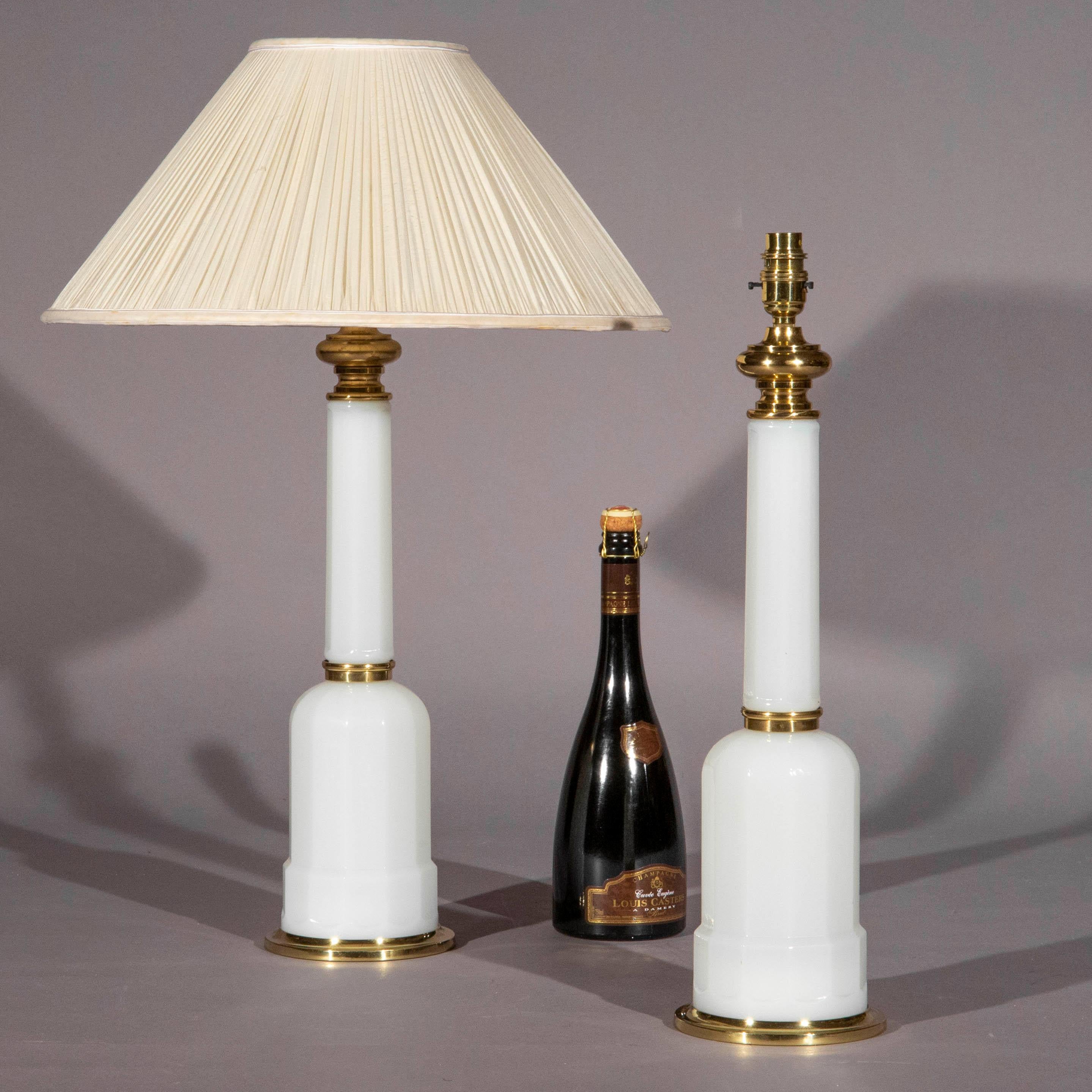 Polished Pair of White Opaline Glass Lamps