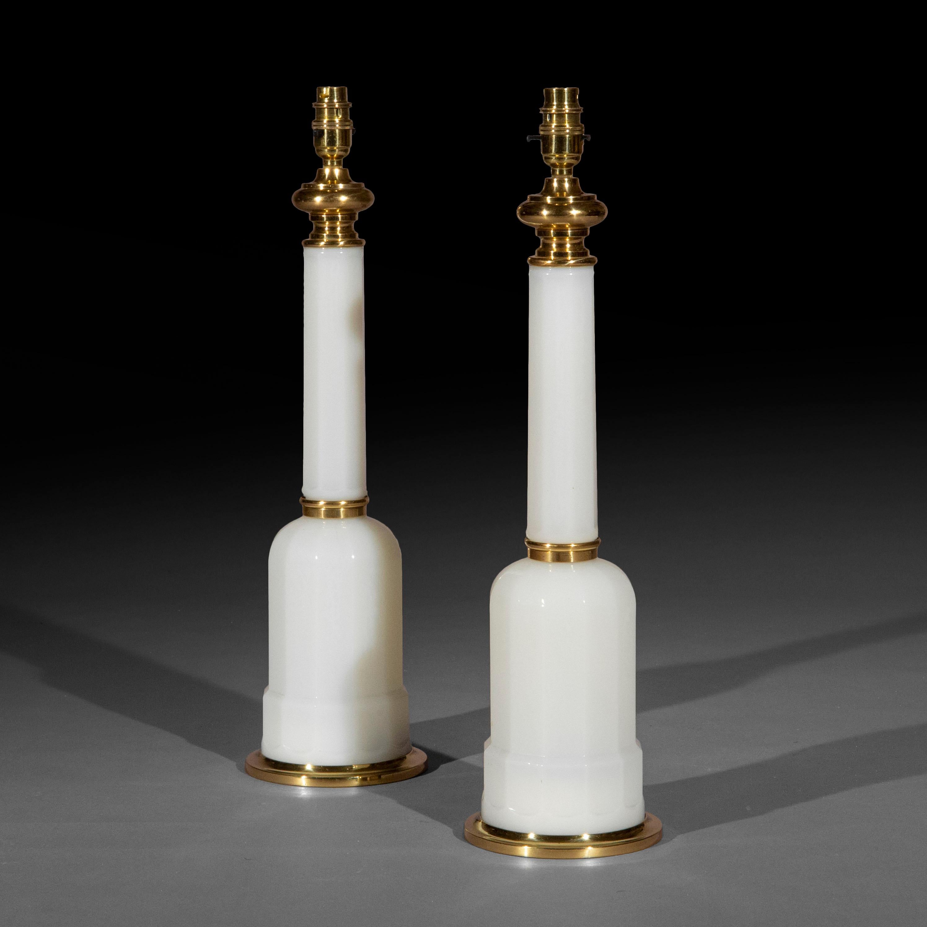 20th Century Pair of White Opaline Glass Lamps