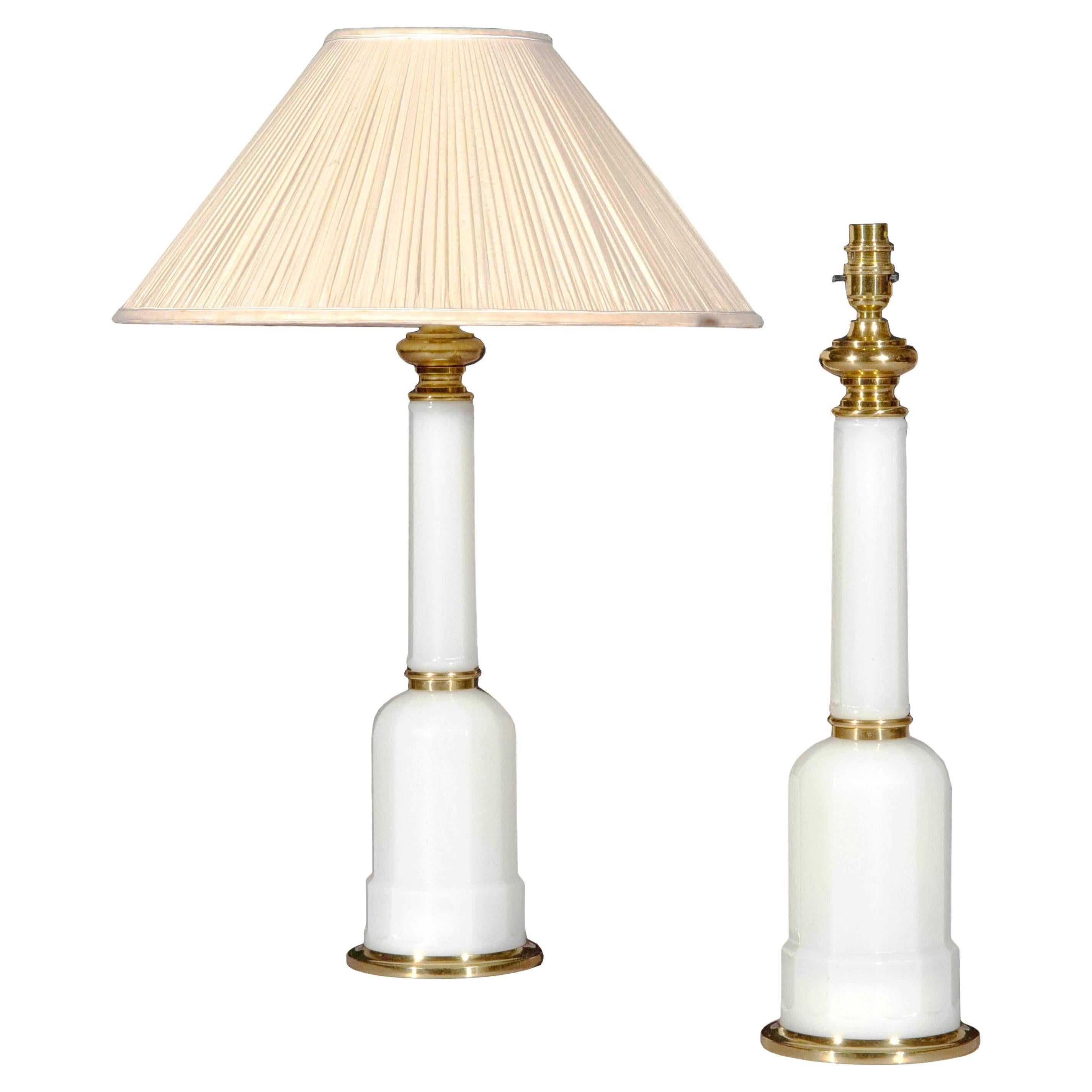Pair of White Opaline Glass Lamps